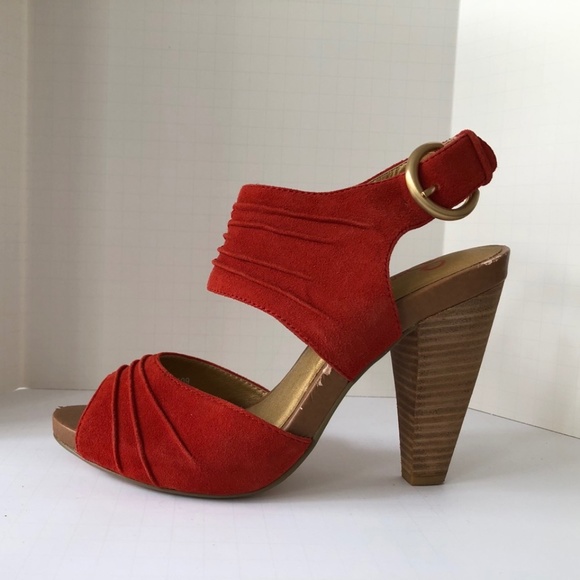 Seychelles high heeled shoes - orange suede open toe with ankle cuff siz… - Picture 1 of 6